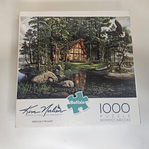 Green and Brown 1000 Piece Puzzle Cabin Scene